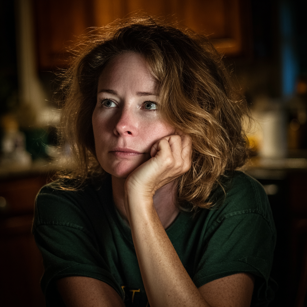 Una mujer sentada a la mesa del comedor | Fuente: Midjourney