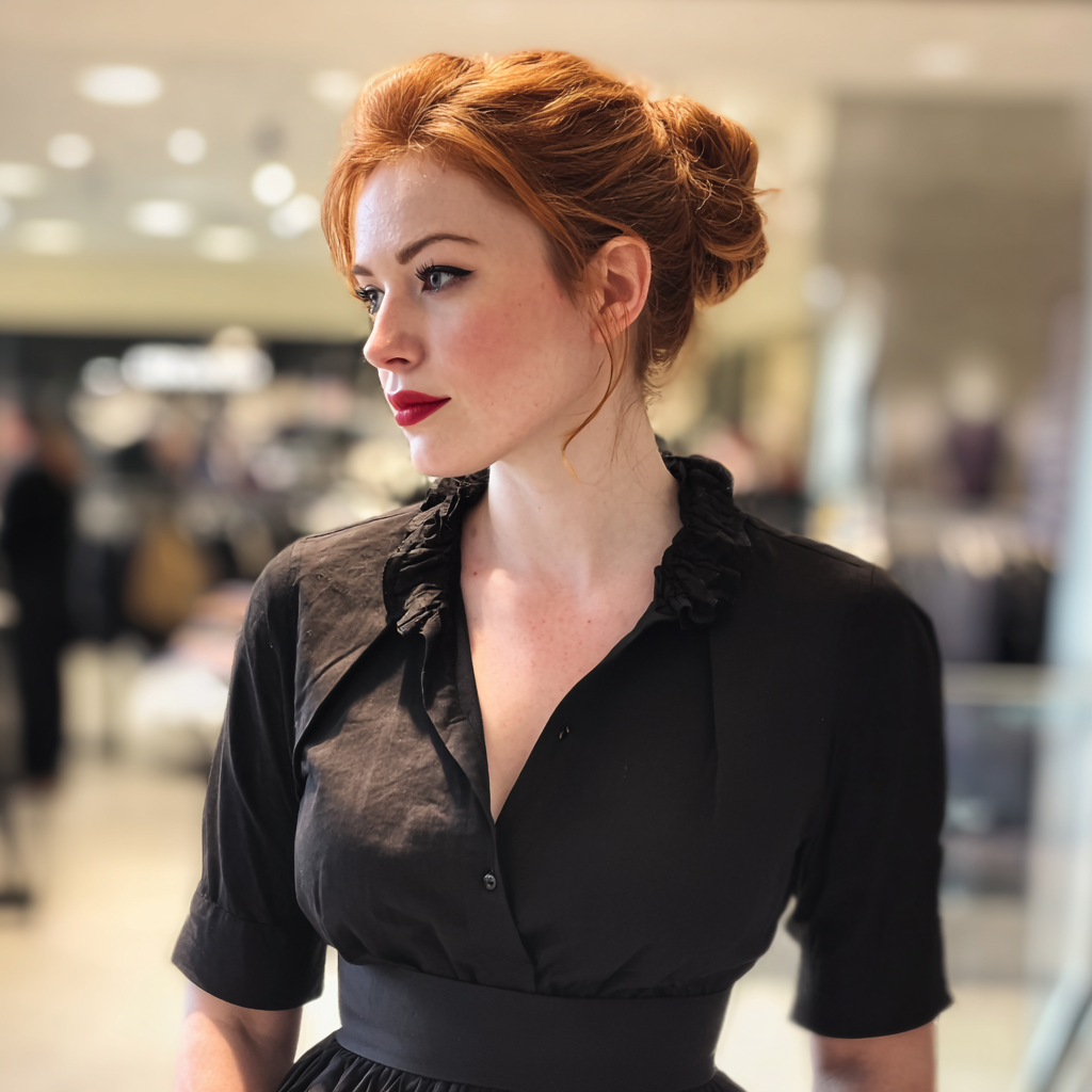 Una vendedora de pie en unos grandes almacenes | Fuente: Midjourney