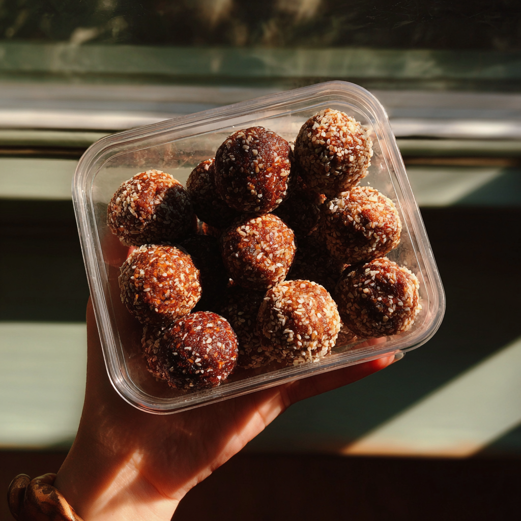 Un recipiente de bolas de proteína caseras | Fuente: Midjourney