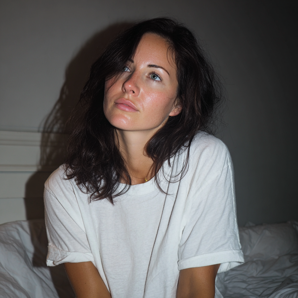 Una mujer sentada en una cama | Fuente: Midjourney