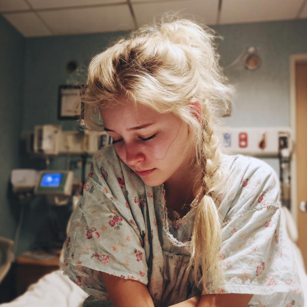 Una adolescente emocionada en la cama de un hospital | Fuente: Midjourney
