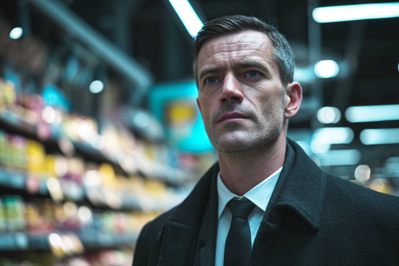 Un hombre de pie en un supermercado | Fuente: Midjourney