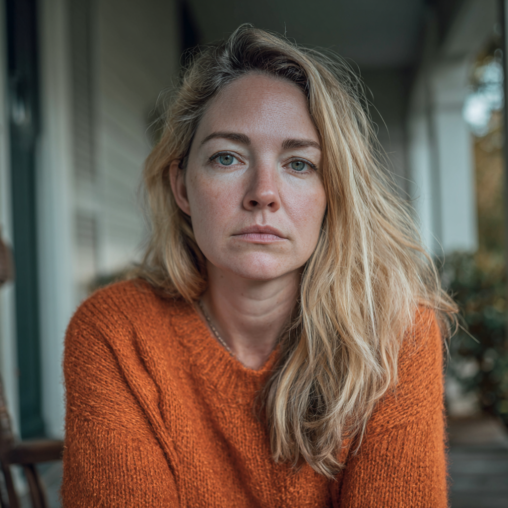 Una mujer sentada en un porche | Fuente: Midjourney