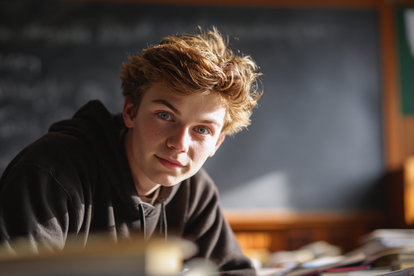 Un niño en una clase | Fuente: Midjourney