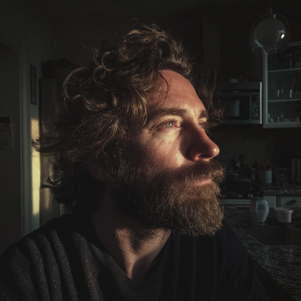 Un hombre pensativo con barba | Fuente: Midjourney