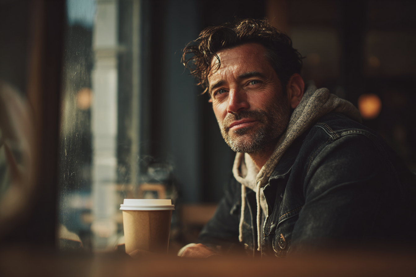 Un hombre sentado en una cafetería | Fuente: Midjourney