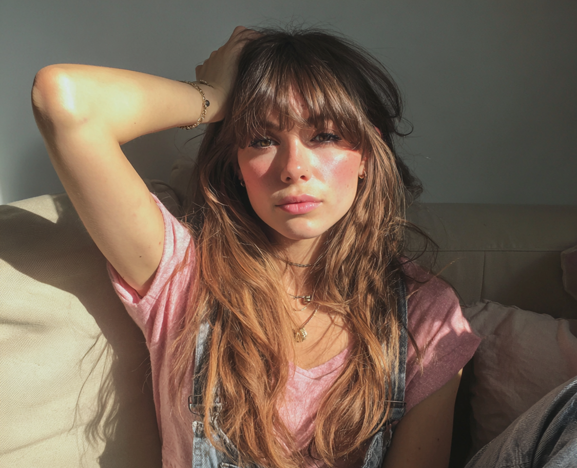 Una mujer sentada con la mano en la cabeza | Fuente: Midjourney