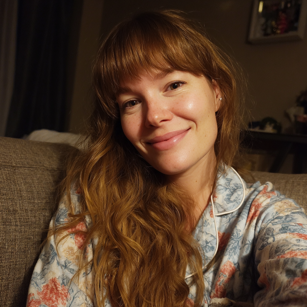 Una mujer sonriente en pijama | Fuente: Midjourney