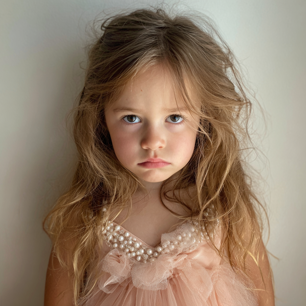Primer plano de una niña infeliz | Fuente: Midjourney