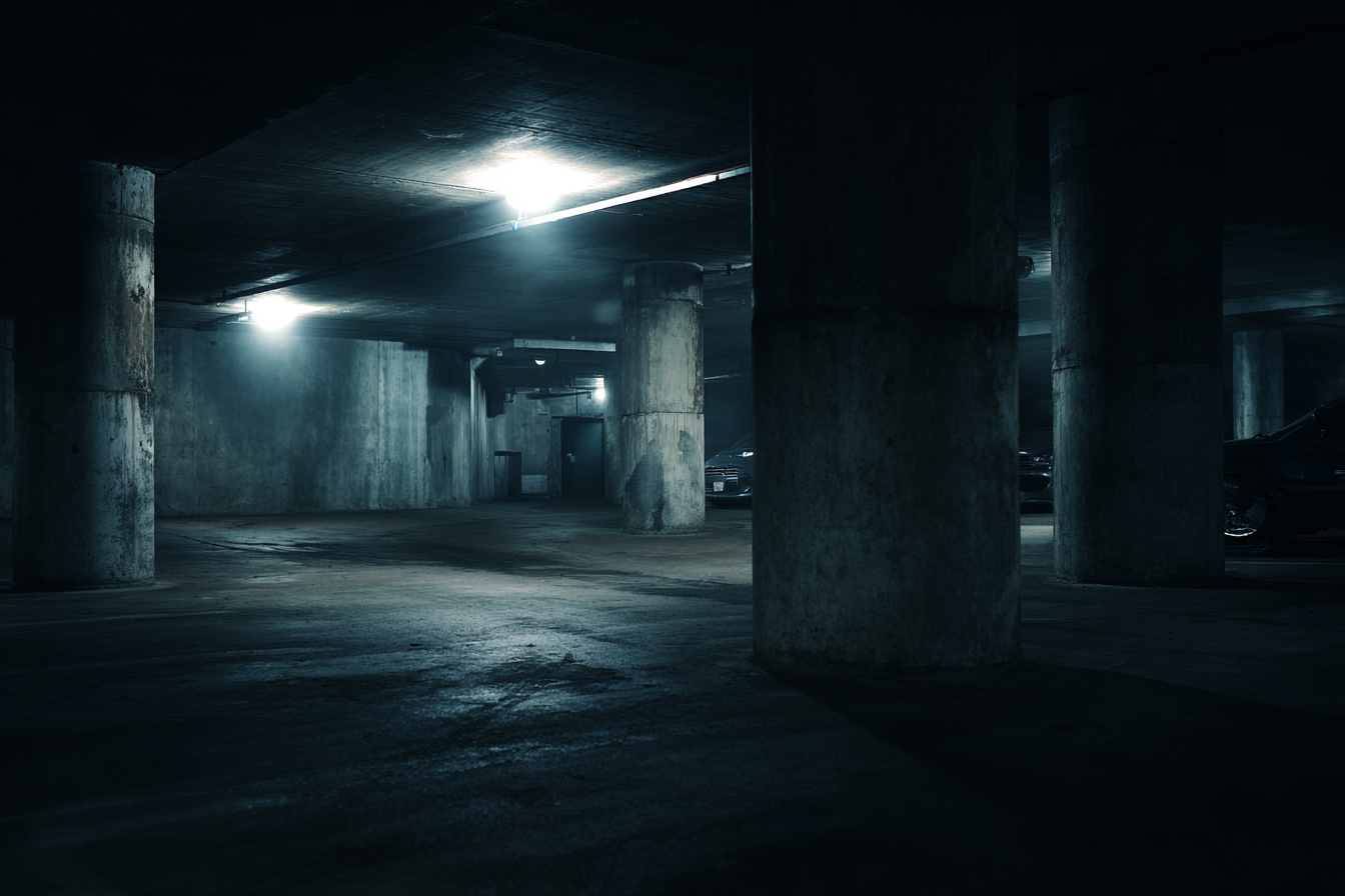Un estacionamiento oscuro | Fuente: Midjourney