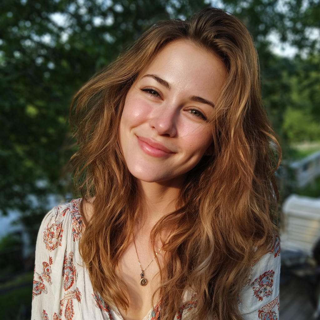 Una mujer sonriente en el exterior | Fuente: Midjourney