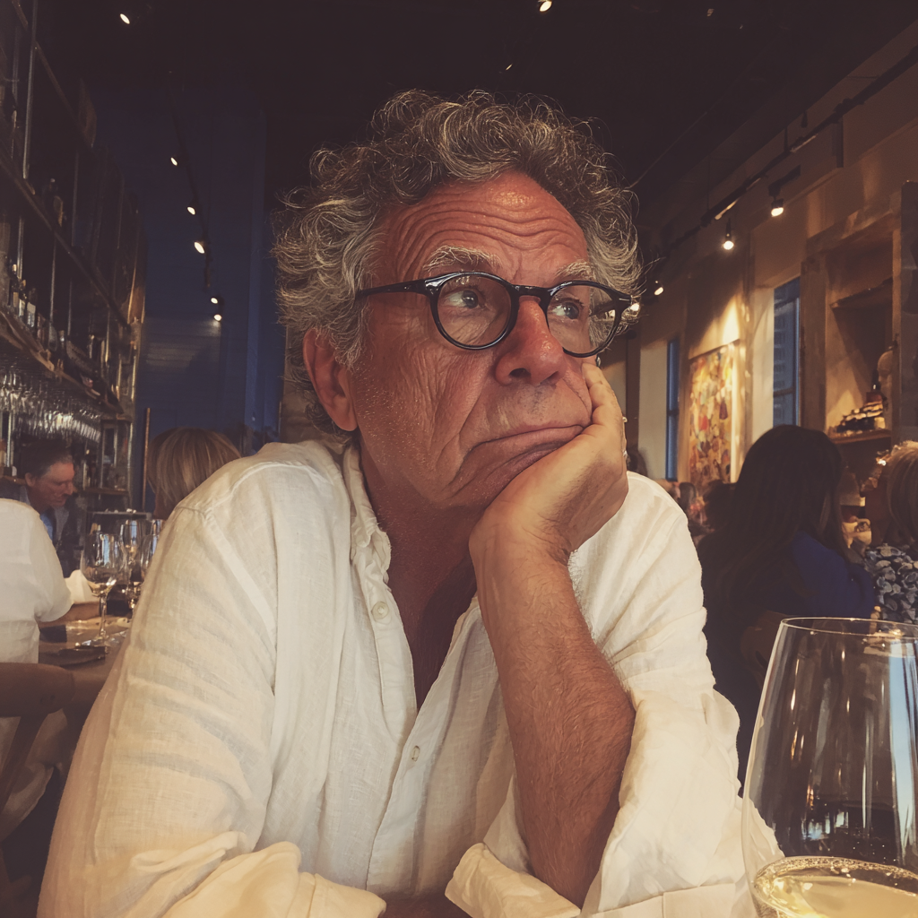 Un anciano disgustado sentado en una mesa | Fuente: Midjourney