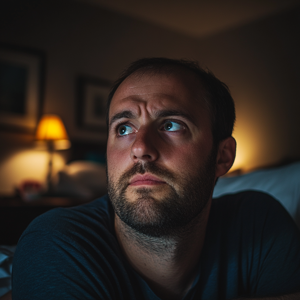 Un hombre frunce ligeramente el ceño mientras mira a alguien | Fuente: Midjourney