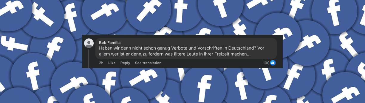 Comentario negativo sobre la declaración de Levi Pennell: "¿Acaso no tenemos ya suficientes prohibiciones y normas en Alemania? Y quién se cree que es para decidir lo que la gente mayor hace en su tiempo libre". | Fuente: Facebook/Imagen