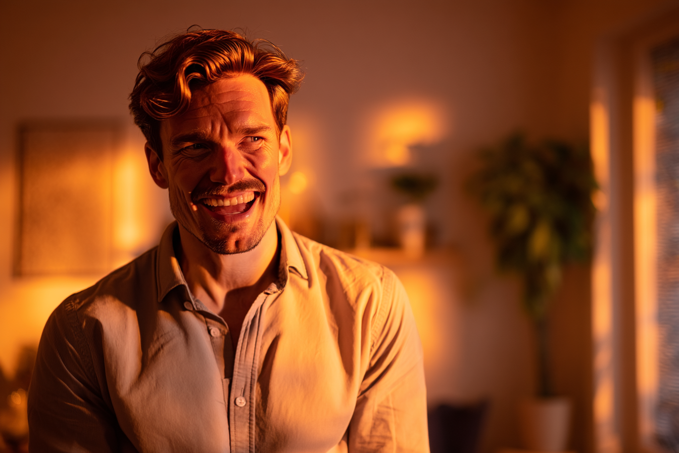 Un hombre riendo | Fuente: Midjourney