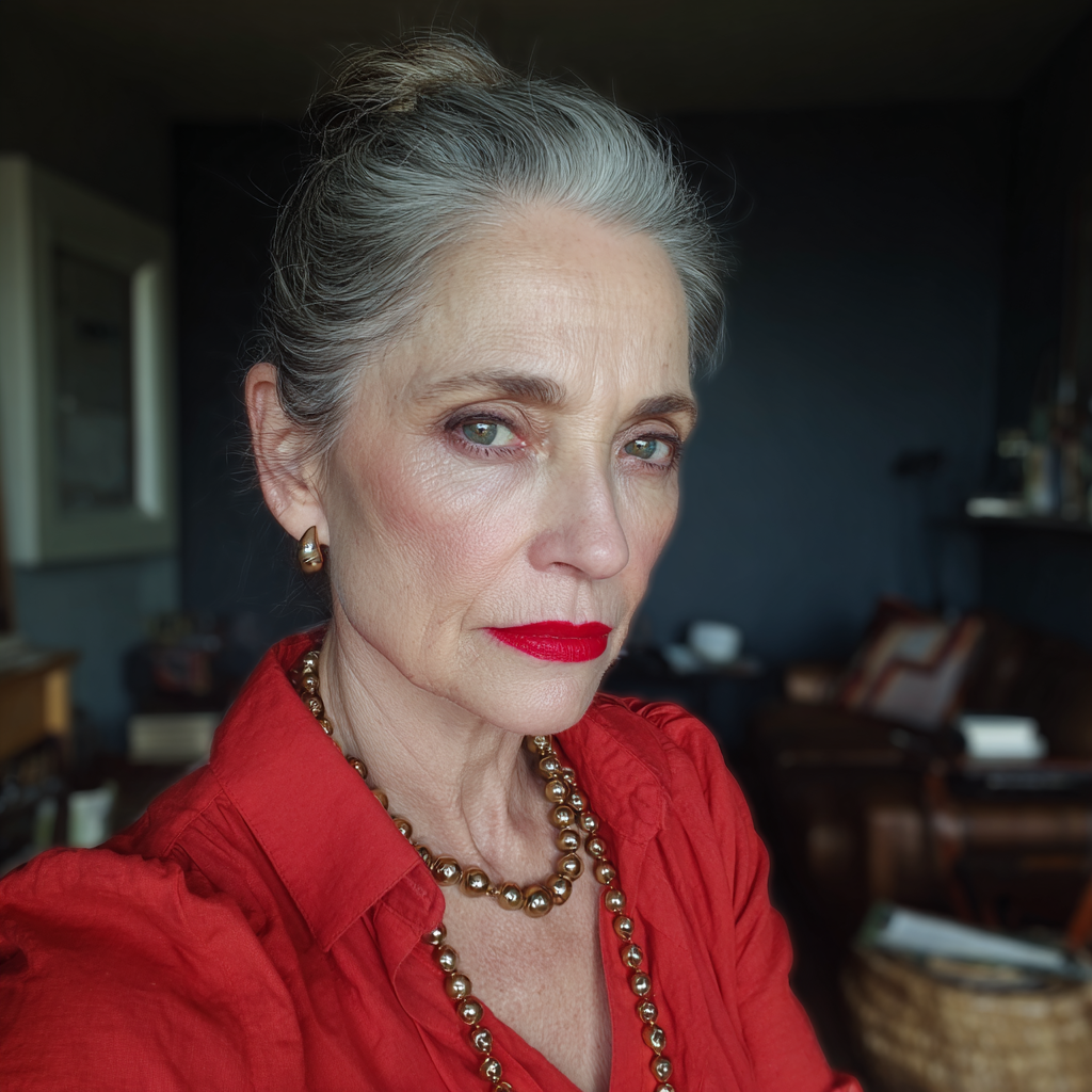 Una mujer mayor sentada en una sala de estar | Fuente: Midjourney