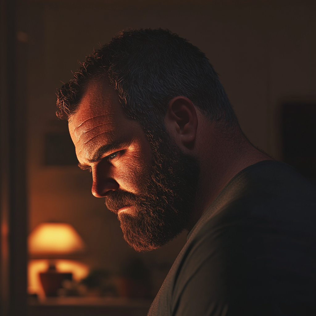 Un hombre triste con la mirada gacha | Fuente: Midjourney