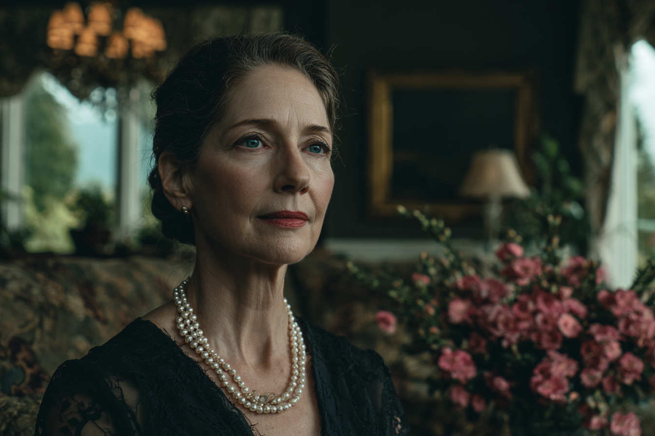 Una mujer sentada en su salón | Fuente: Midjourney