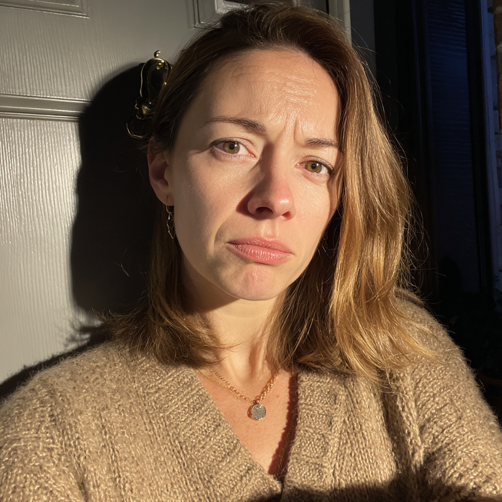 Una mujer ante la puerta de su casa | Fuente: Midjourney