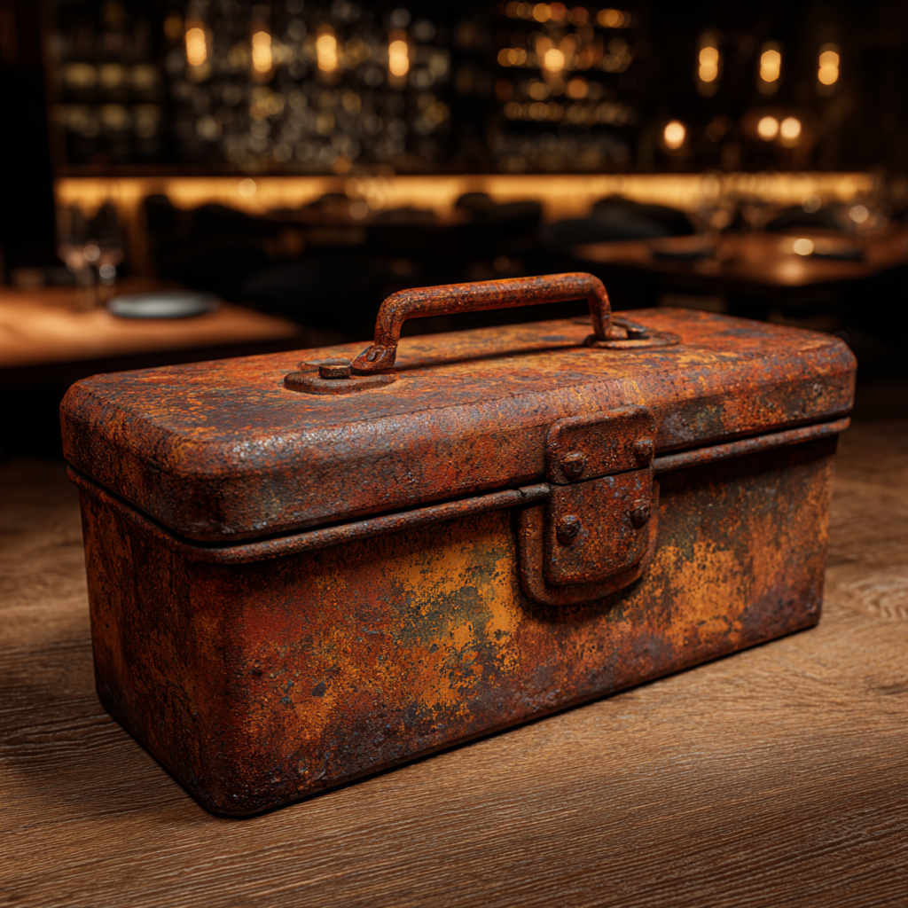 Una caja de herramientas oxidada sobre una mesa | Fuente: Midjourney