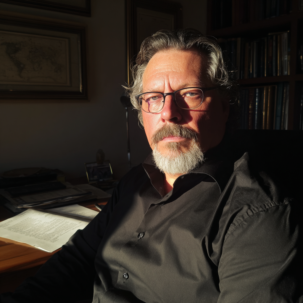 Un hombre pensativo sentado en su escritorio | Fuente: Midjourney