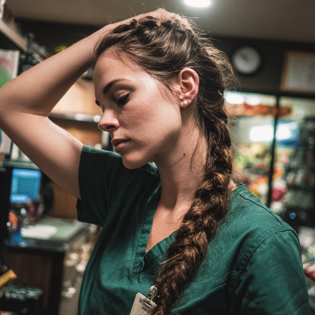 Una mujer emocionada con la mano en la cabeza | Fuente: Midjourney