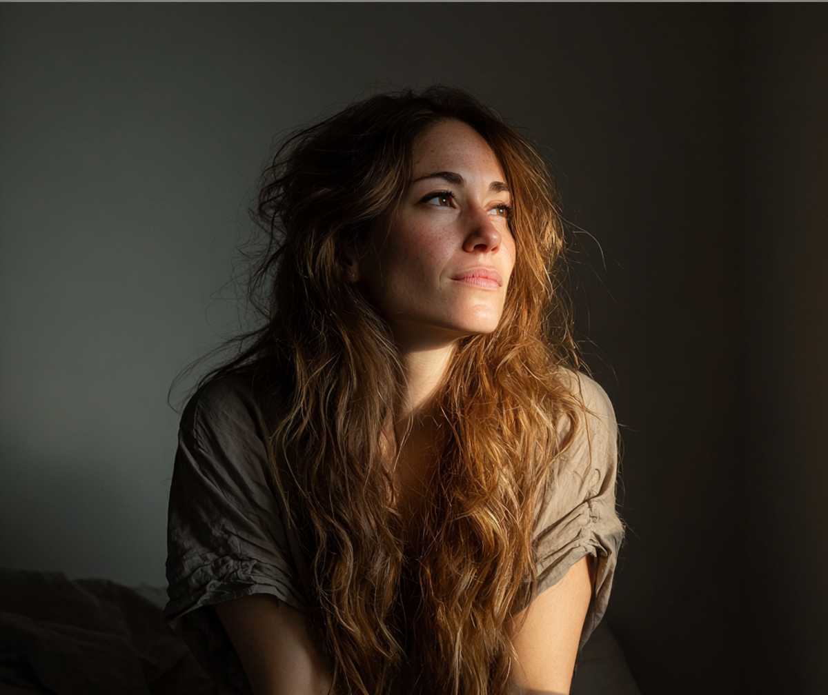 Una mujer sentada en una cama | Fuente: Midjourney