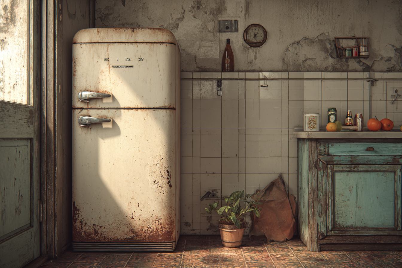 Un viejo frigorífico en una cocina | Fuente: Midjourney