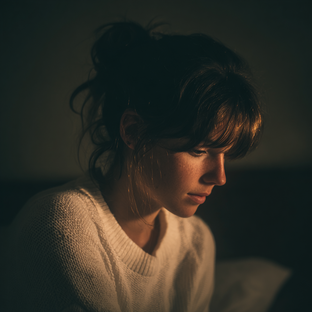 Una mujer emocionada sentada en una cama | Fuente: Midjourney