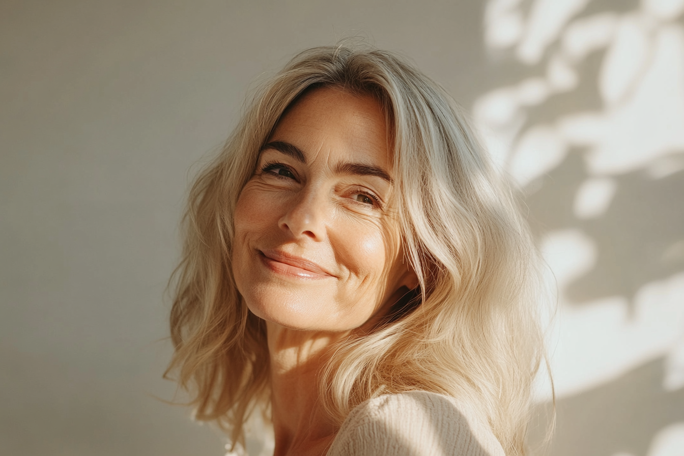 Una mujer sonriendo inocentemente | Fuente: Midjourney