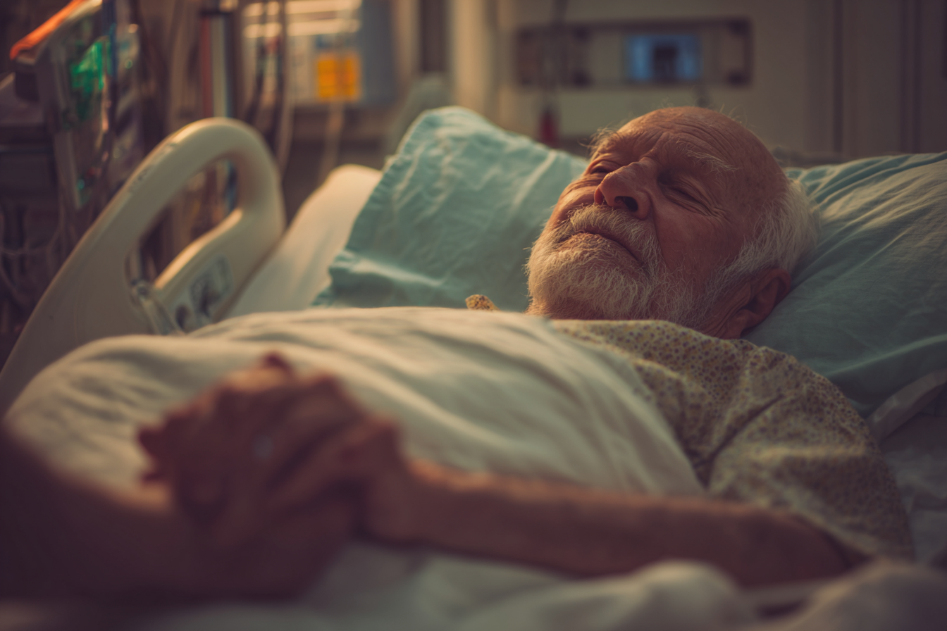 Un hombre mayor en una cama de hospital | Fuente: Midjourney
