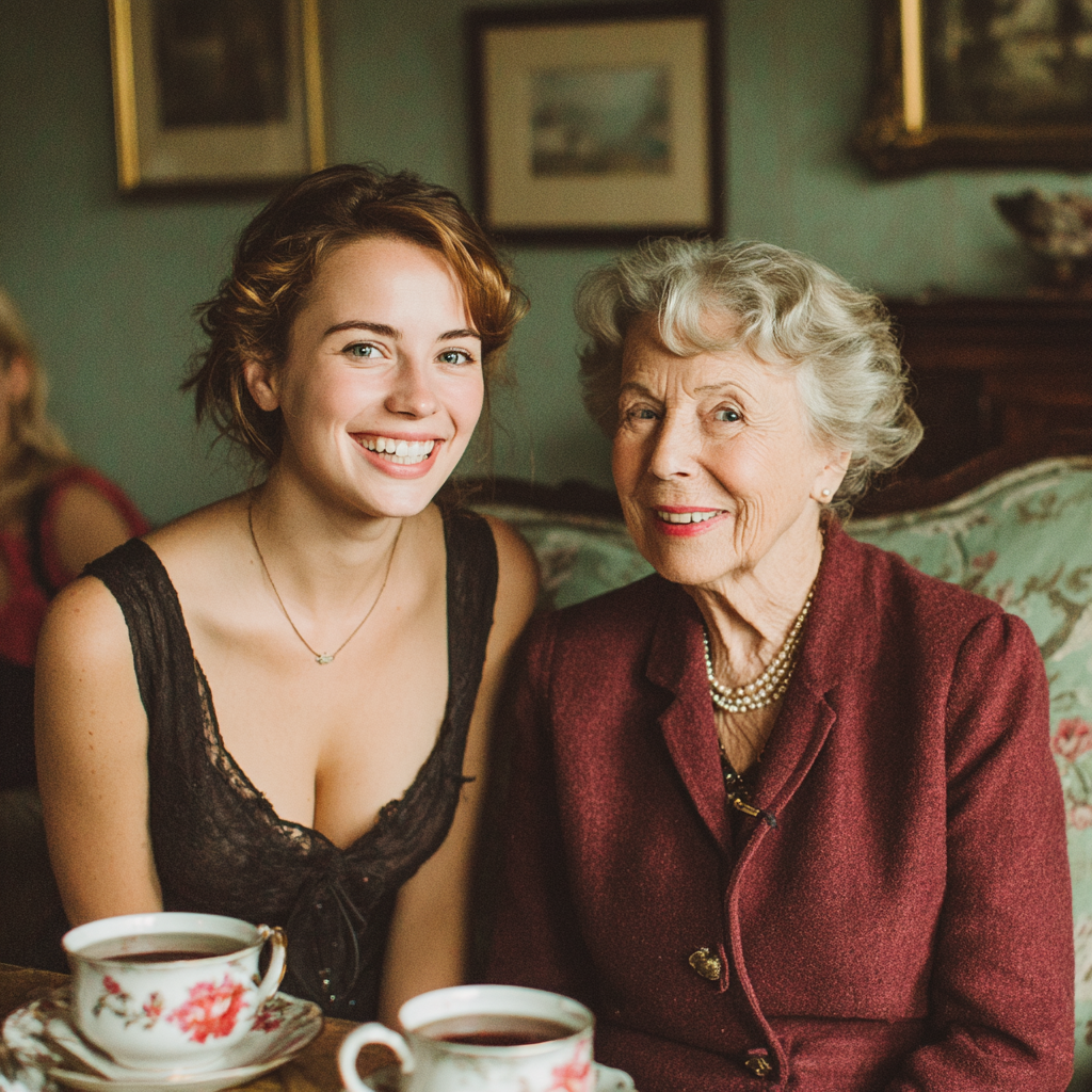 Mujeres felices tomando el té | Fuente: Midjourney