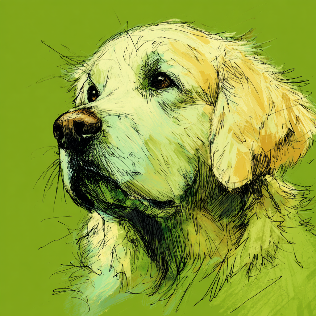 Dibujo de un golden retriever | Fuente: Midjourney