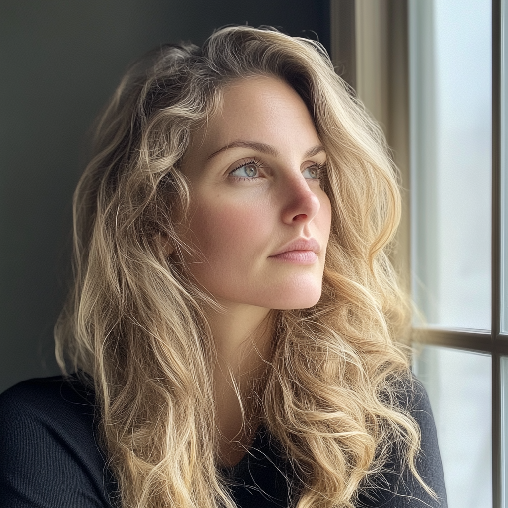 Una mujer junto a una ventana | Fuente: Midjourney