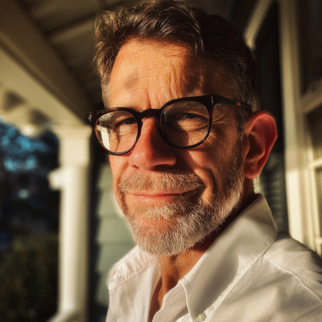 Un hombre mayor sonriente en el exterior | Fuente: Midjourney