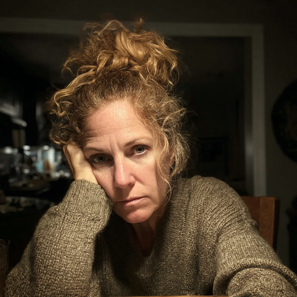 Una mujer mayor sentada a una mesa | Fuente: Midjourney