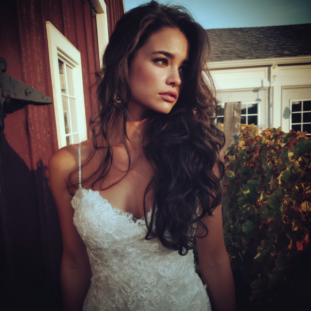 Una novia preocupada con un vestido de novia de encaje | Fuente: Midjourney