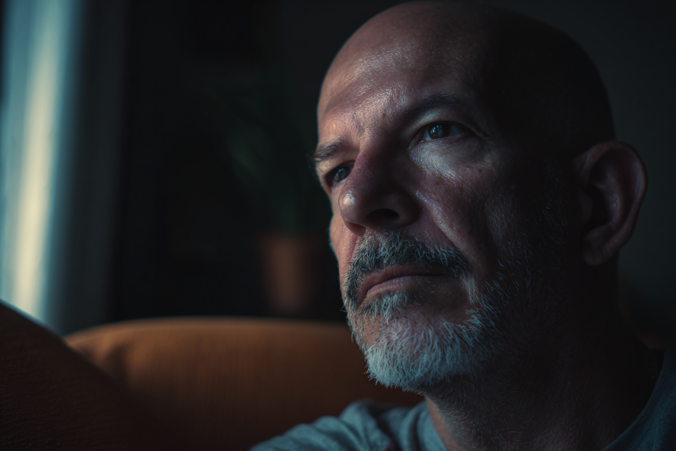 Un hombre sentado en su casa | Fuente: Midjourney