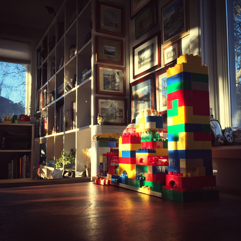 Una torre de bloques LEGO | Fuente: Midjourney