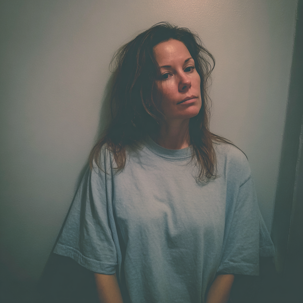 Una mujer exhausta apoyada en una pared | Fuente: Midjourney