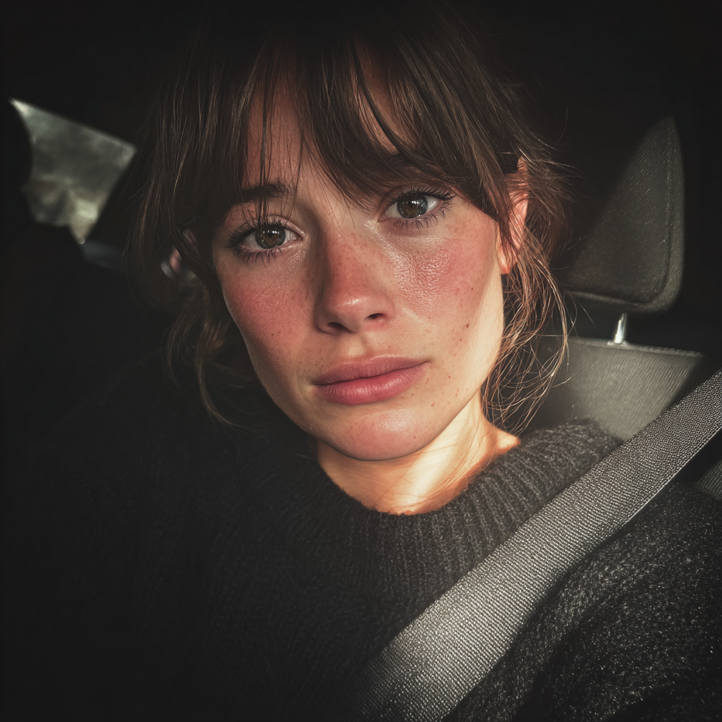 Una mujer emocional sentada en un automóvil | Fuente: Midjourney