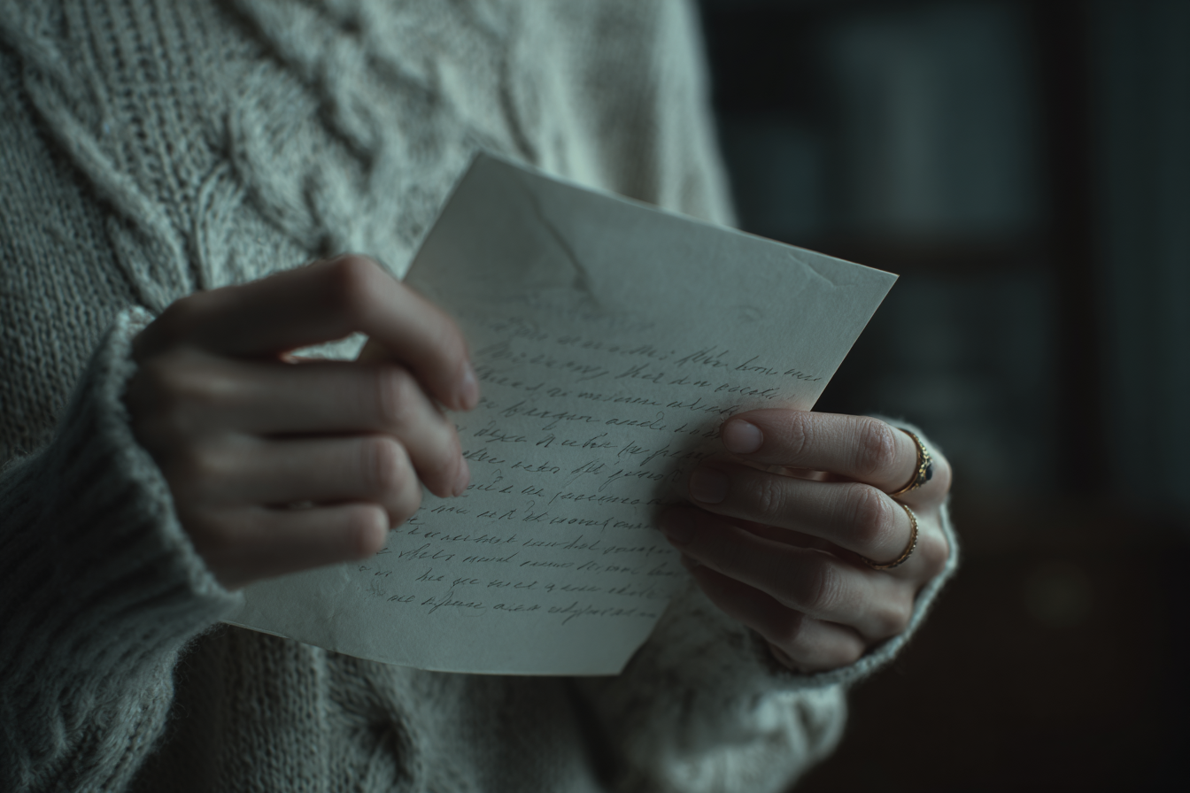 Una mujer con una carta en la mano | Fuente: Midjourney