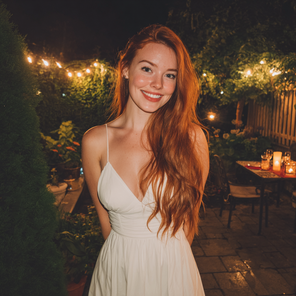 Una mujer sonriente en el exterior | Fuente: Midjourney