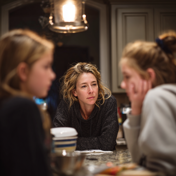Una madre resolviendo un conflicto entre sus hijas | Fuente: Midjourney