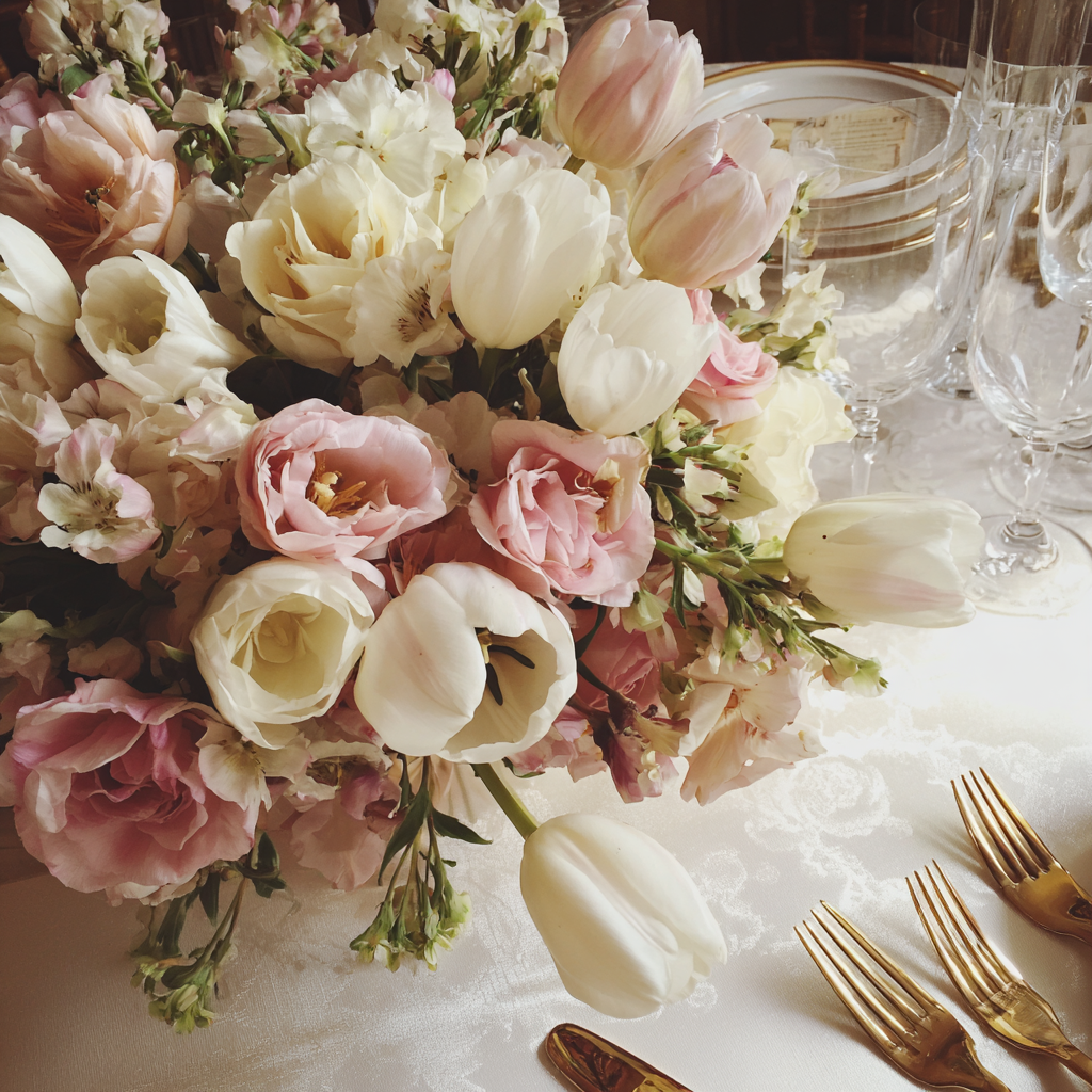 Un ramo de flores sobre una mesa | Fuente: Midjourney