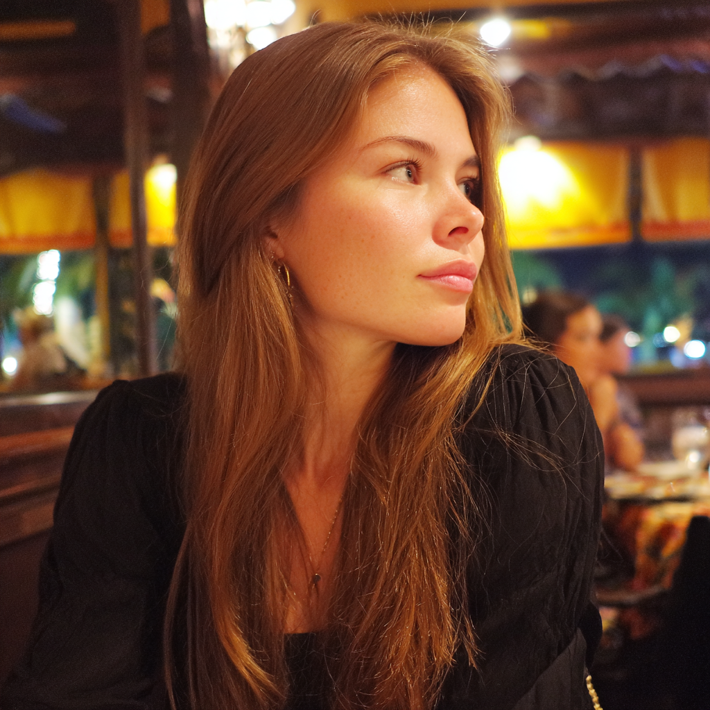 Una mujer sentada en un restaurante | Fuente: Midjourney