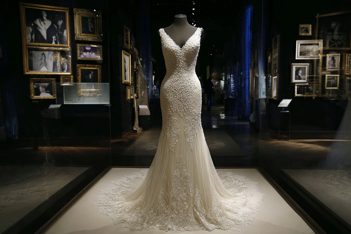 Un vestido de novia en un maniquí | Fuente: Midjourney