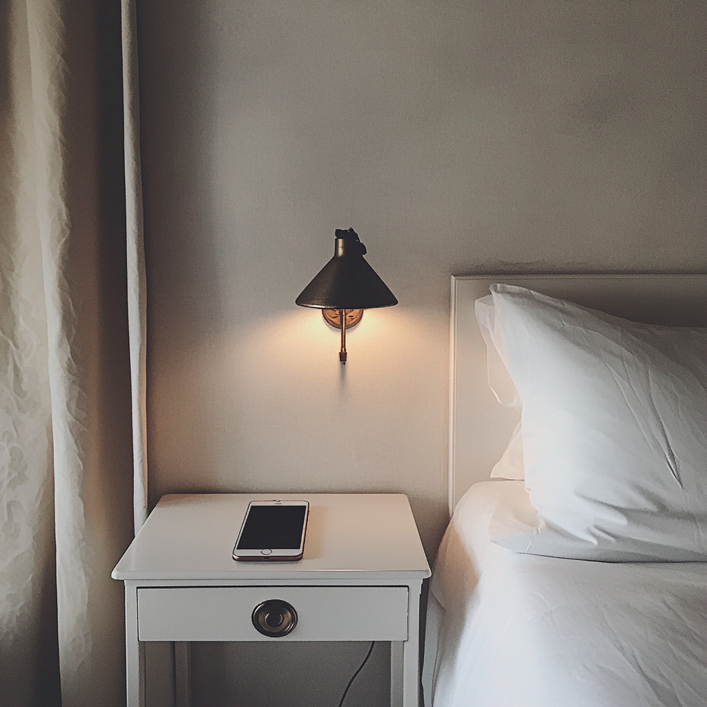Un teléfono en una mesilla de noche | Fuente: Midjourney