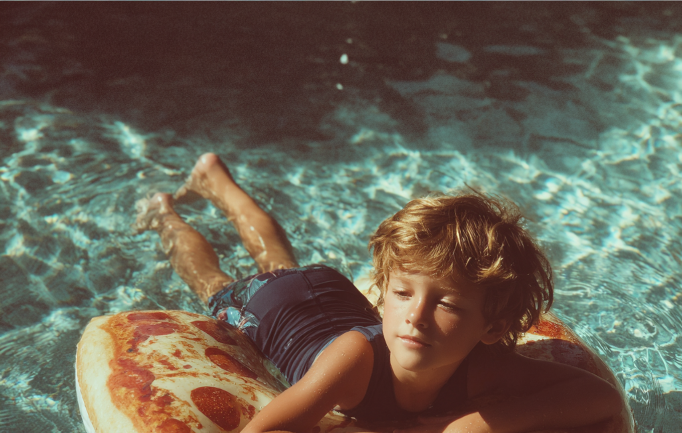 Un niño flotando en una piscina | Fuente: Midjourney