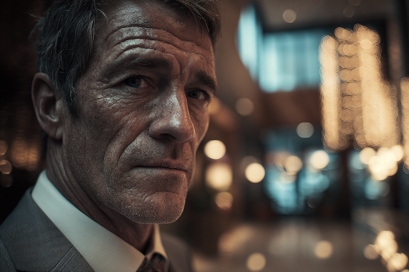 Un hombre de pie en un hotel | Fuente: Midjourney